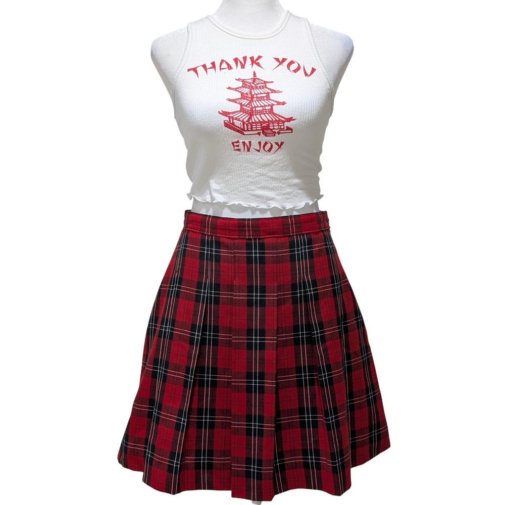 Tommy Hilfiger Red Black Plaid Pleated Academia Schoolgirl Skirt Built-in Shorts